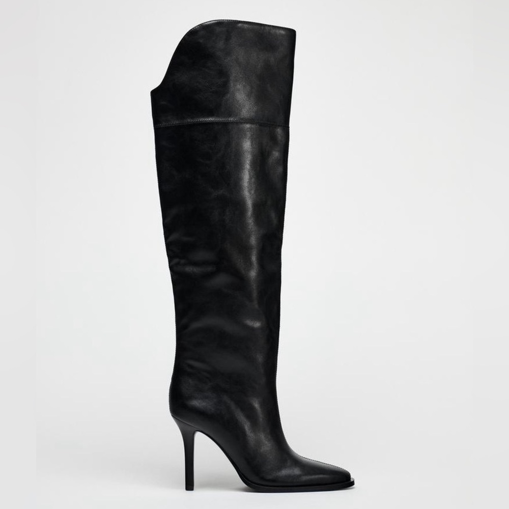 ZARA NWT! XL OVER‎ THE KNEE HEELED BOOTS - Picture 4 of 8